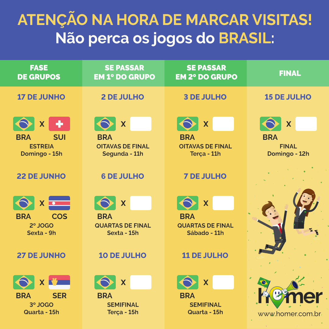Tabela dos jogos do Brasil para corretores!